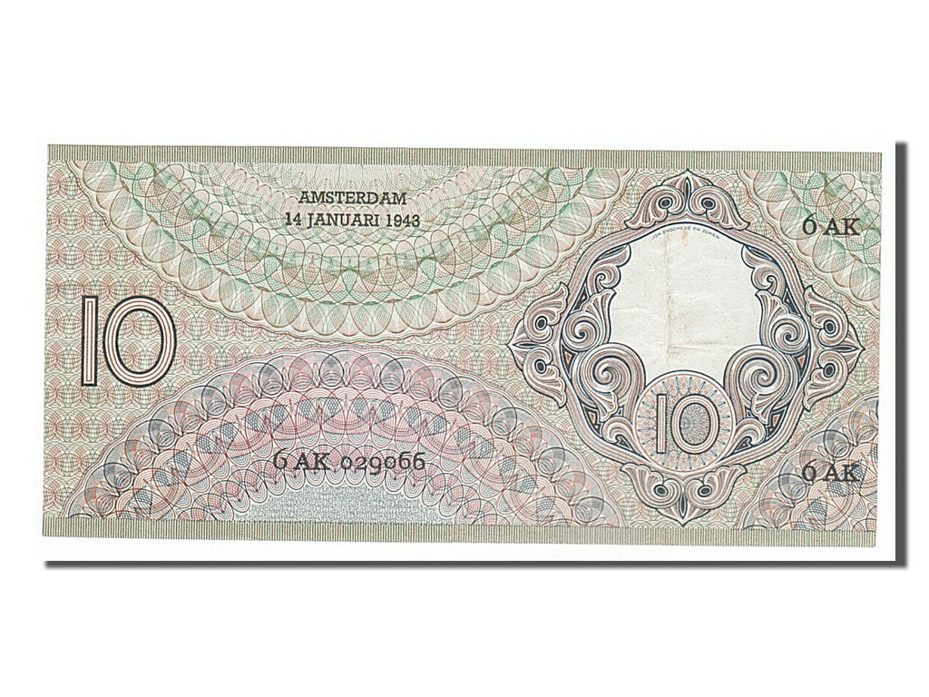 Netherlands, 10 Gulden, 1943, KM #59, 1943-01-14, AU(50-53), 6AK029066