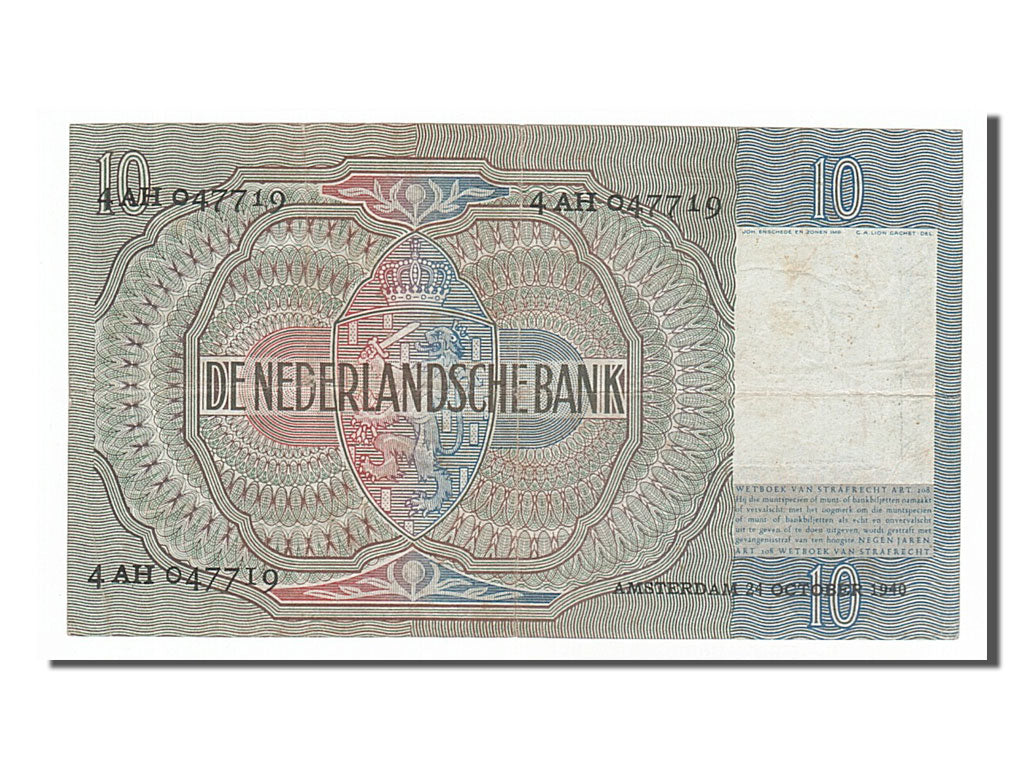 Banknote, Netherlands, 10 Gulden, 1940, 1940-10-24, EF(40-45)