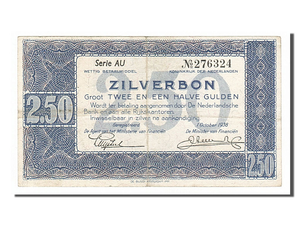 Netherlands, 2 1/2 Gulden, 1938, KM #62, 1938-10-01, EF(40-45), AU