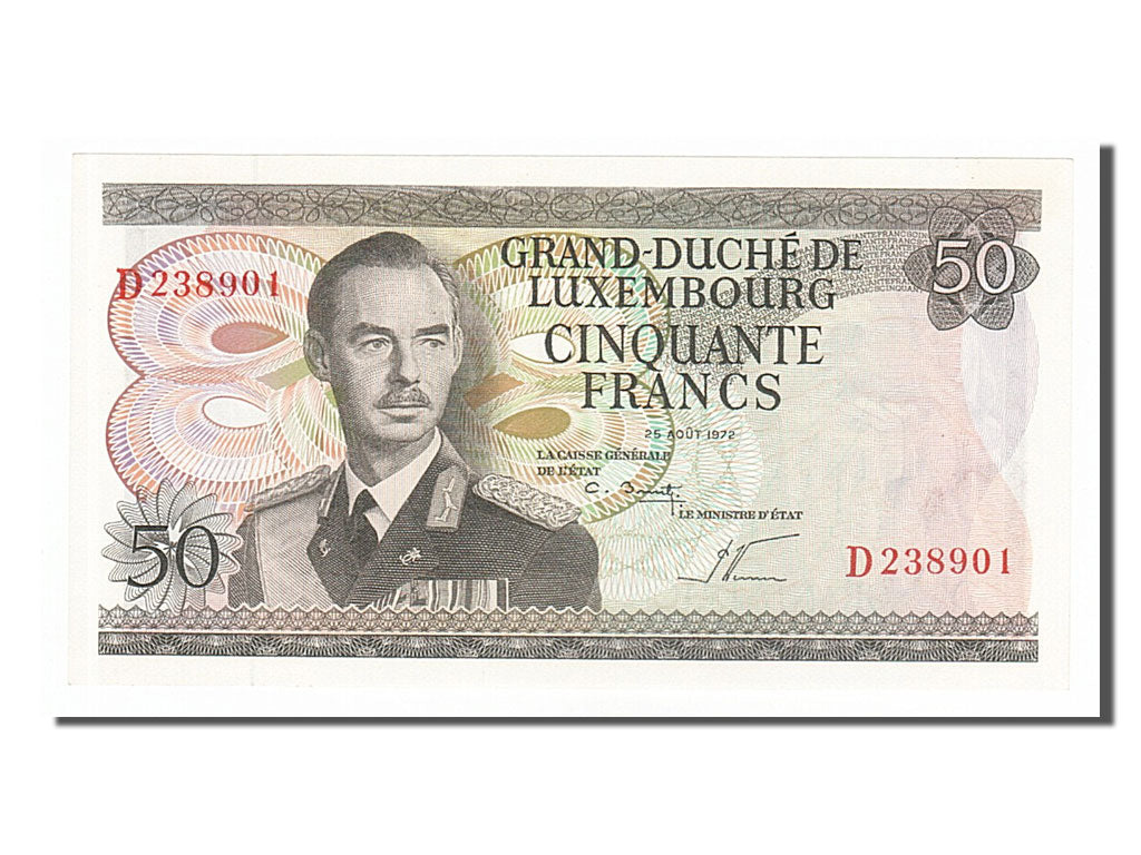 Luxembourg, 50 Francs, 1972, KM #55b, 1972-08-25, UNC(65-70), D238901