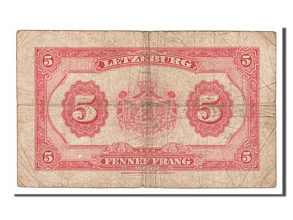 Luxembourg, 5 Francs, 1944, KM #43b, VF(20-25), 553267