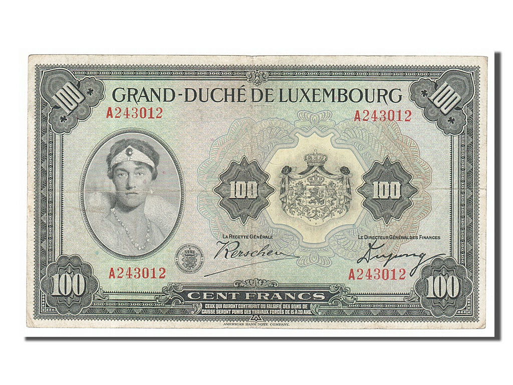 Luxembourg, 100 Francs, 1944, KM #47a, EF(40-45), A243012