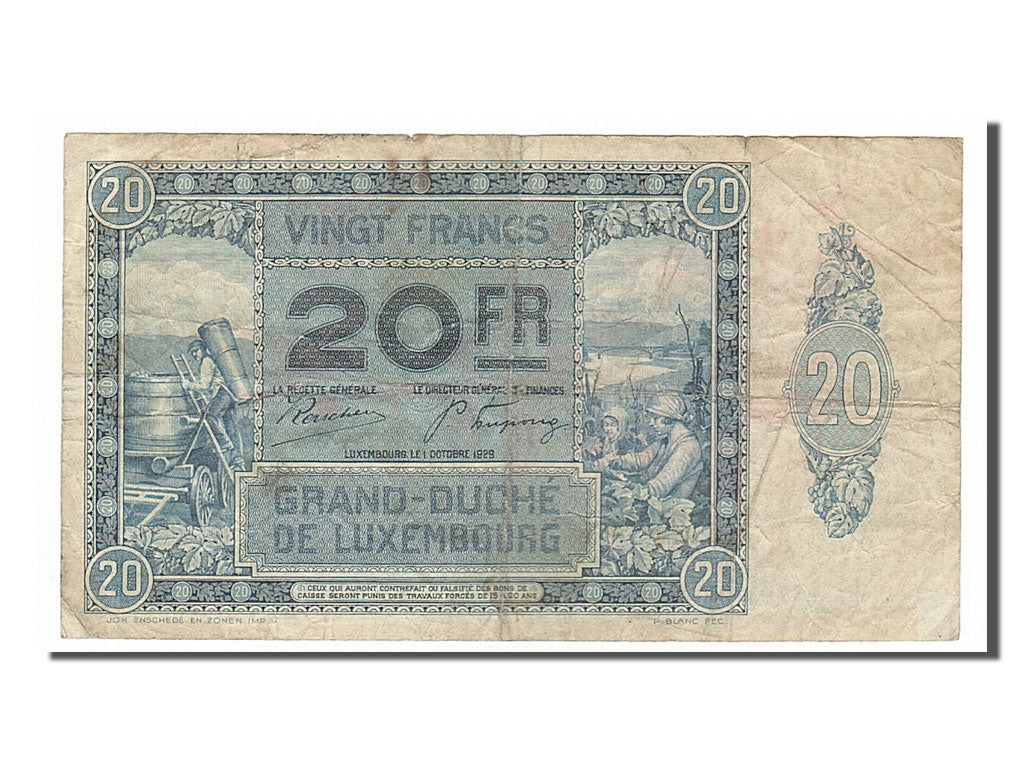Banknote, Luxembourg, 20 Francs, 1929, 1939-10-01, VF(30-35)