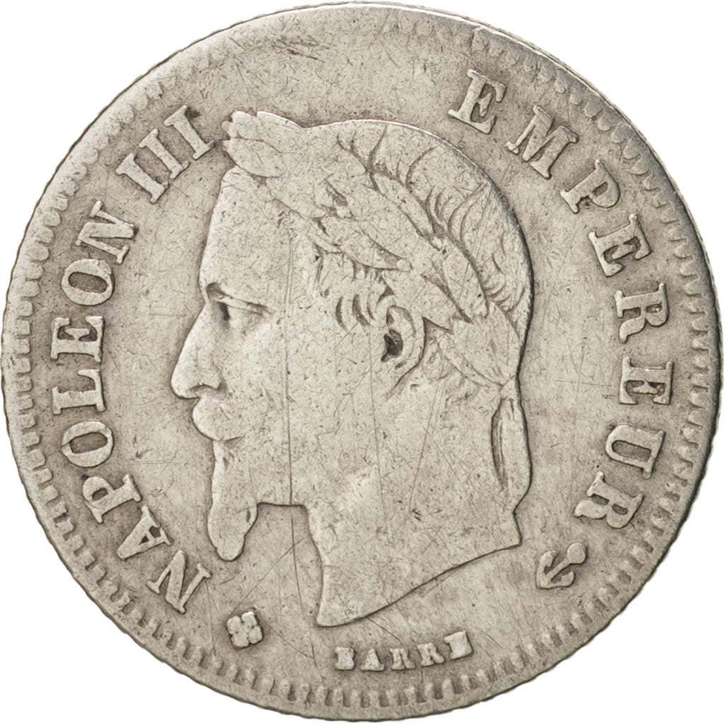 France, Napoleon III, 20 Centimes, 1866, Strasbourg, TB, Argent, Gadoury 308