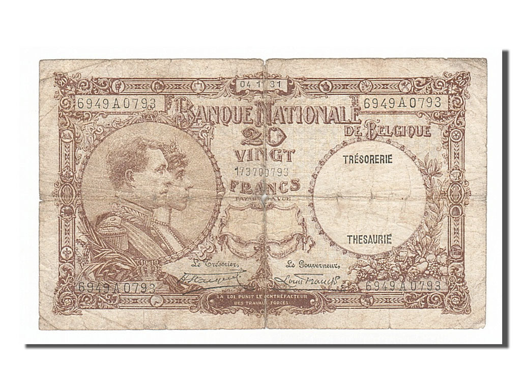 Banknote, Belgium, 20 Francs, 1931, 1931-11-04, VG(8-10)