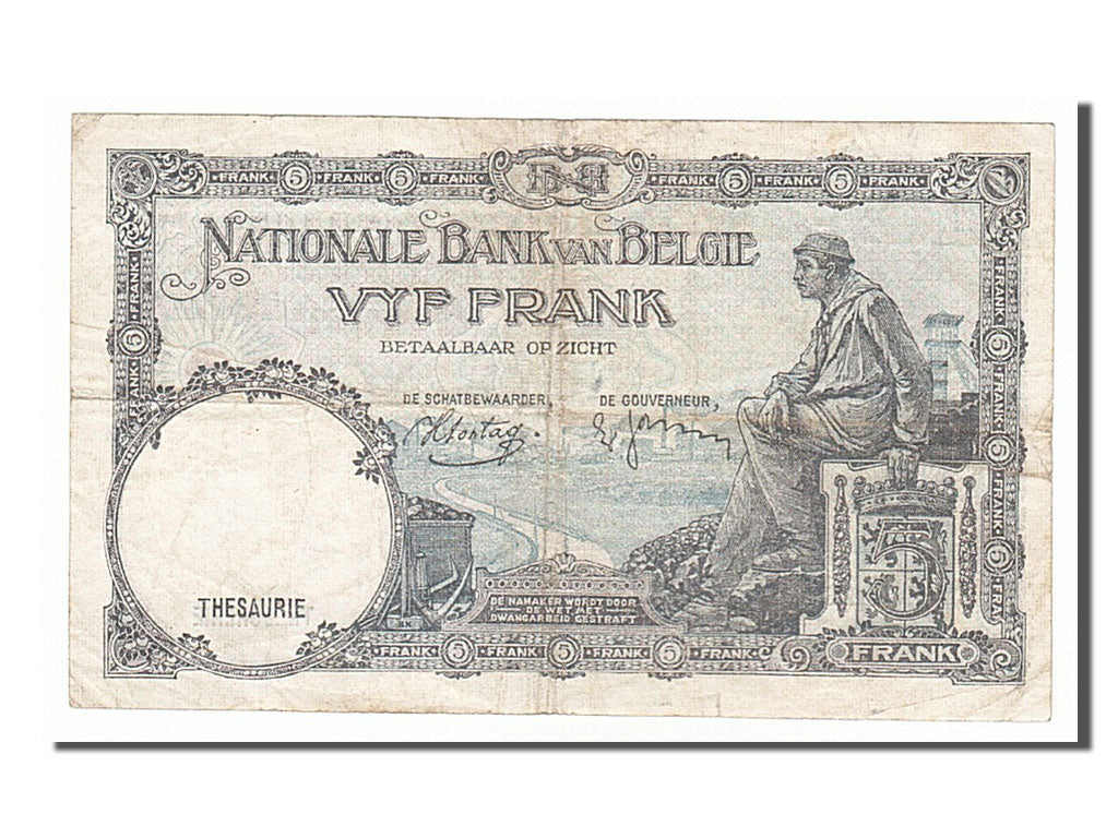Belgium, 5 Francs, 1938, KM #108a, 1938-05-09, VF(30-35), S16