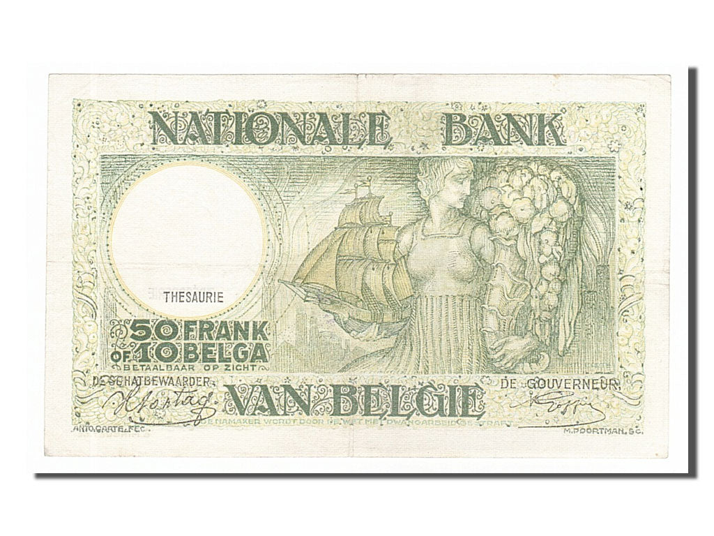 Belgium, 50 Francs-10 Belgas, 1943, KM #106, 1943-01-04, AU(55-58), 4912X0793