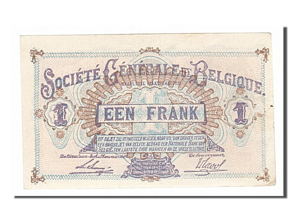 Banknote, Belgium, 1 Franc, 1917, 1917-05-22, AU(55-58)