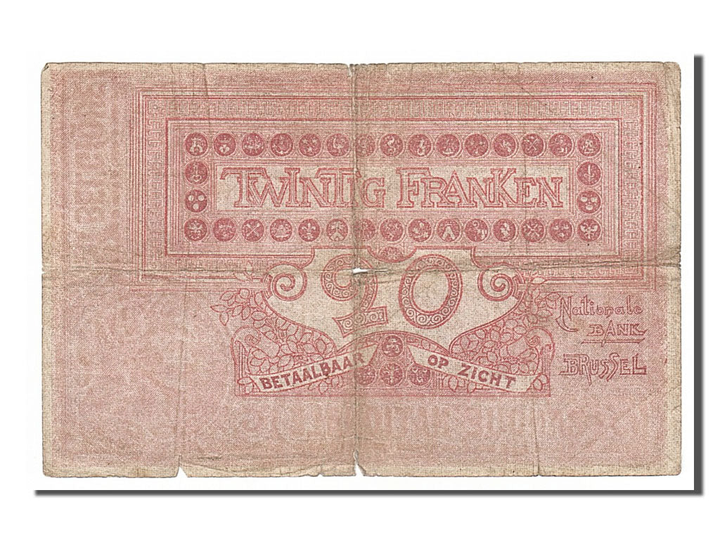 Belgium, 20 Francs, 1919, KM #67, 1919-03-01, F(12-15), 2848J