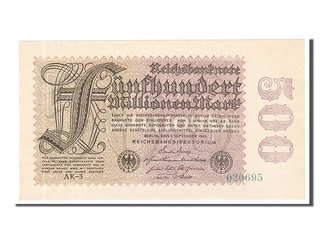 Banknote, Germany, 500 Millionen Mark, 1923, 1923-09-01, UNC(65-70)