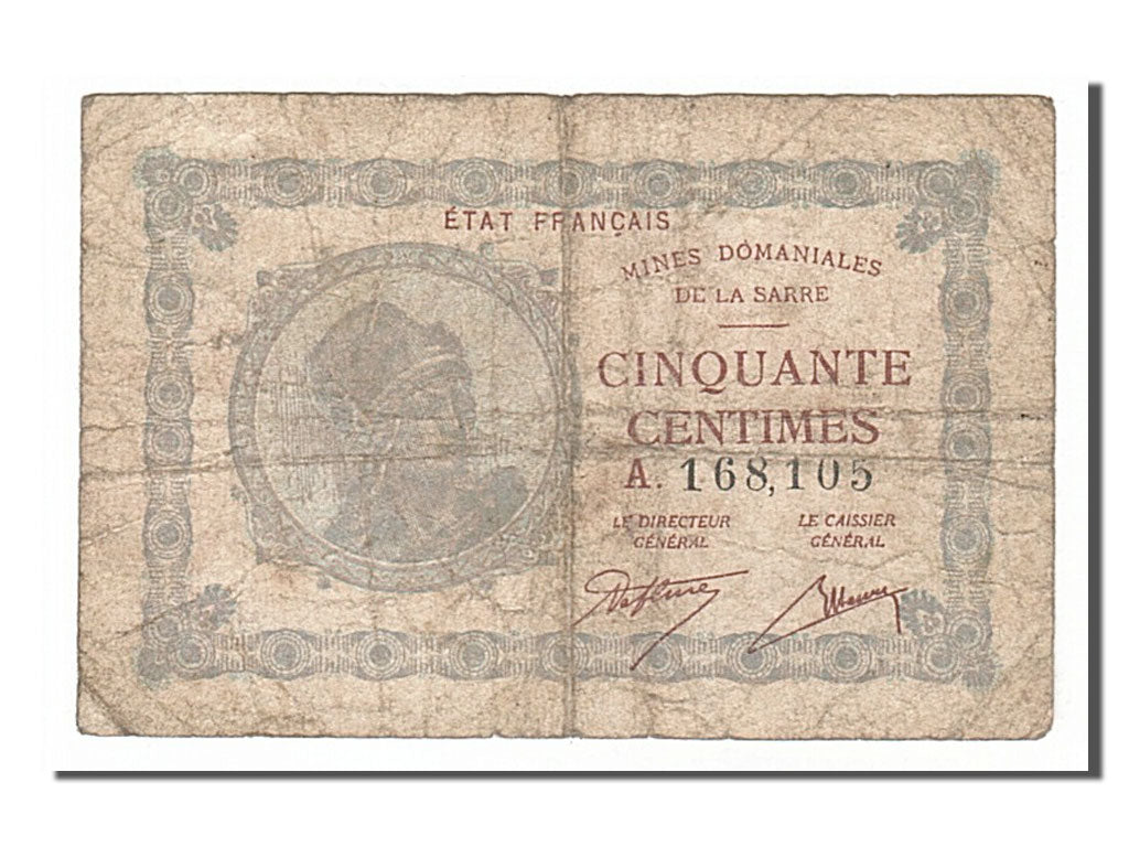 Saar, 50 Centimes, 1947 Sarre, KM #1, F(12-15), A168105, Fayette #VF 50.1,...