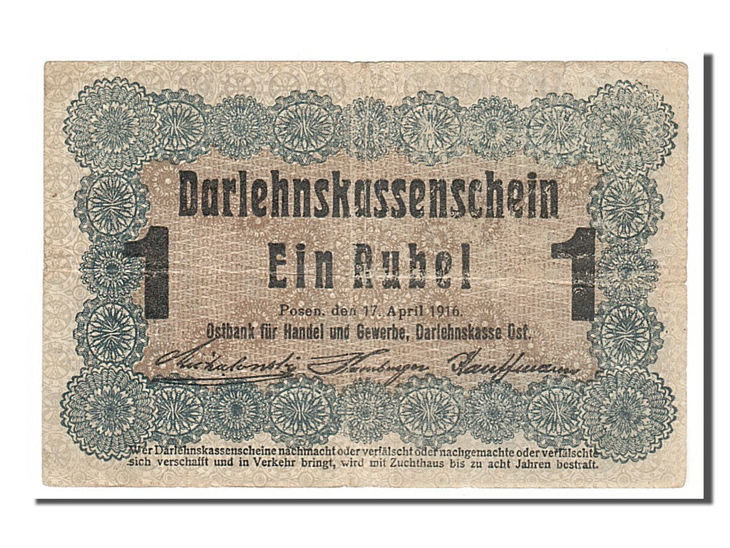 Billet, Allemagne, 1 Rubel, 1916, TTB