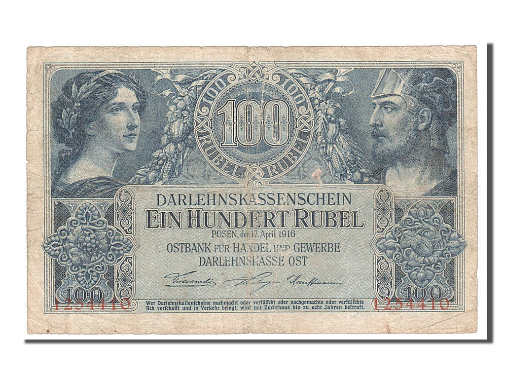 Billet, Allemagne, 100 Rubel, 1916, TTB