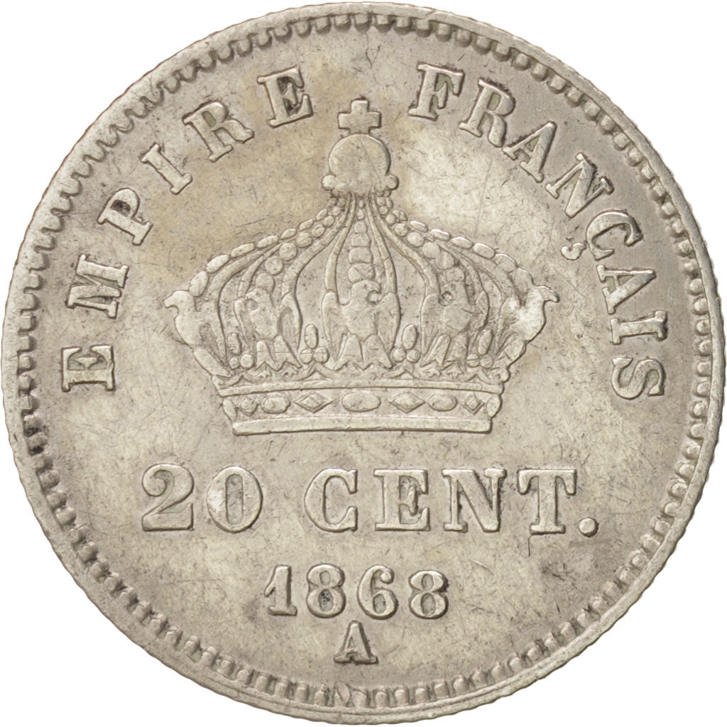 France, Napoleon III, 20 Centimes, 1868, Paris, EF(40-45), Silver, KM 808.1
