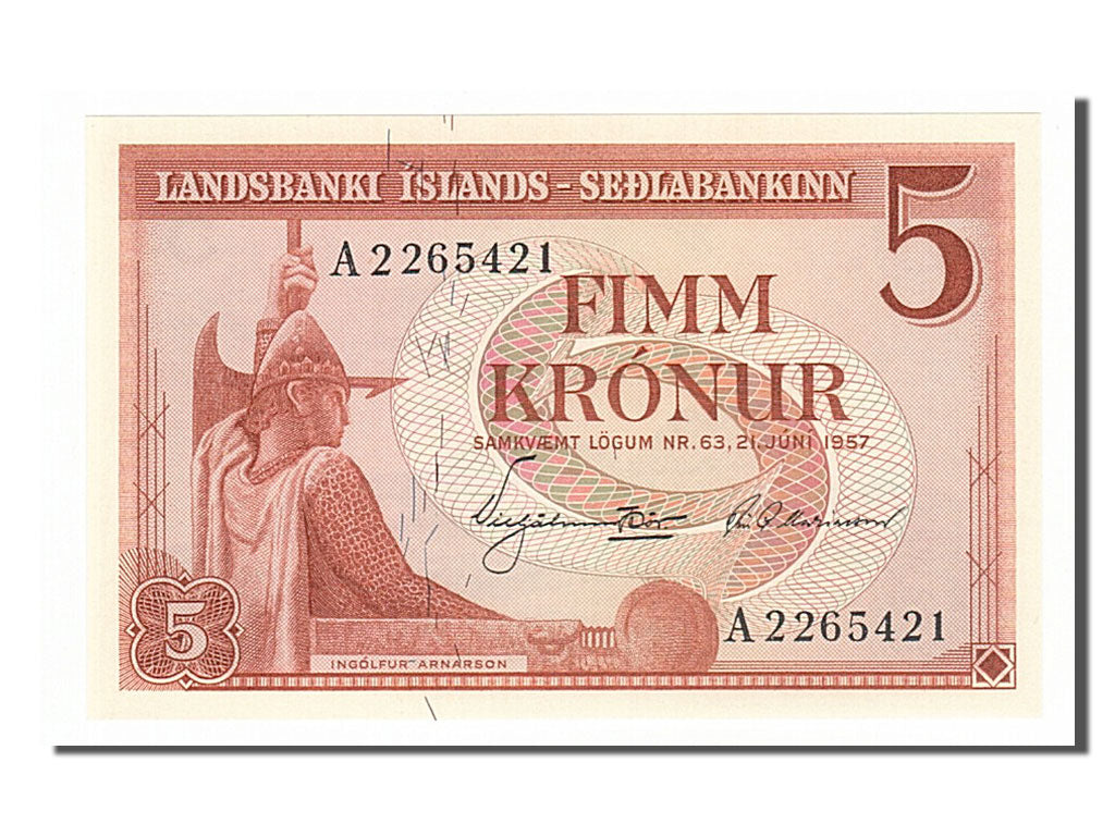 Iceland, 5 Krónur, 1957, KM #37a, UNC(65-70), A2265421