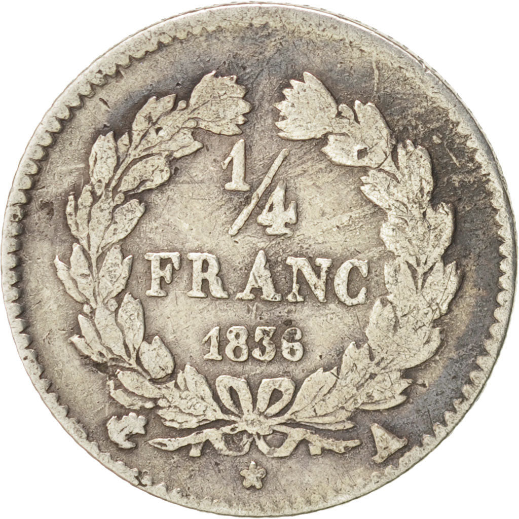 France, Louis-Philippe, 1/4 Franc, 1836, Paris, VF(20-25), Silver, KM:740.1