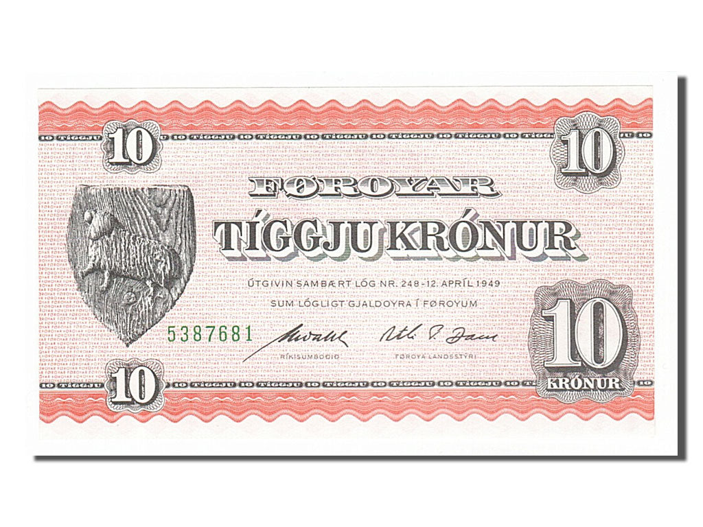Faeroe Islands, 10 Kronur, 1954, UNC(65-70)