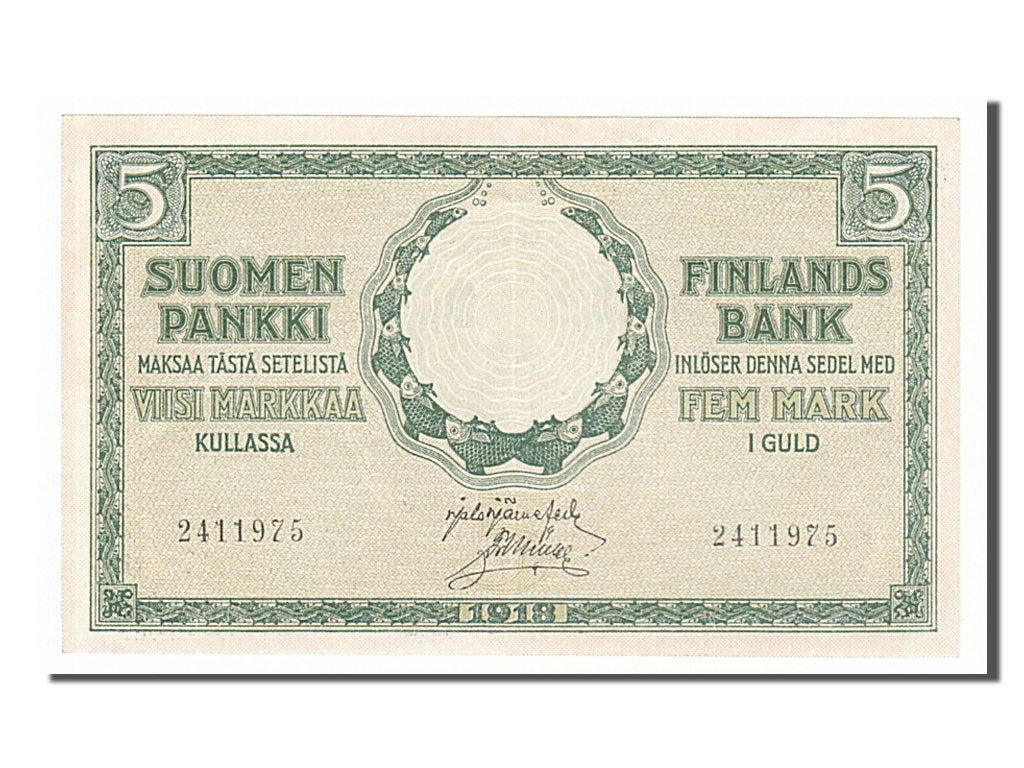 Finland, 5 Markkaa, 1918, KM #36, AU(55-58), 2411975