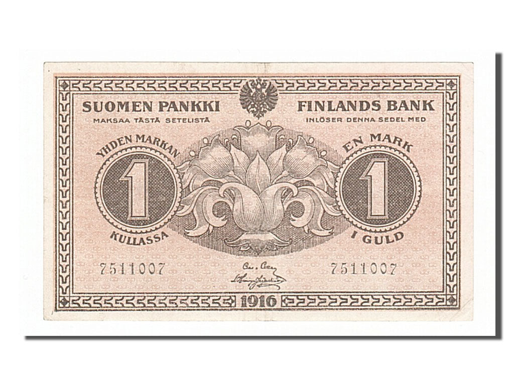 Finland, 1 Markka, 1916, KM #19, AU(55-58), 7511007