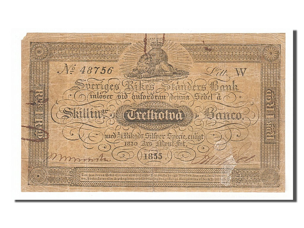 Sweden, 32 Skillingar Banco, 1855, KM #A123c, VF(20-25), 48756