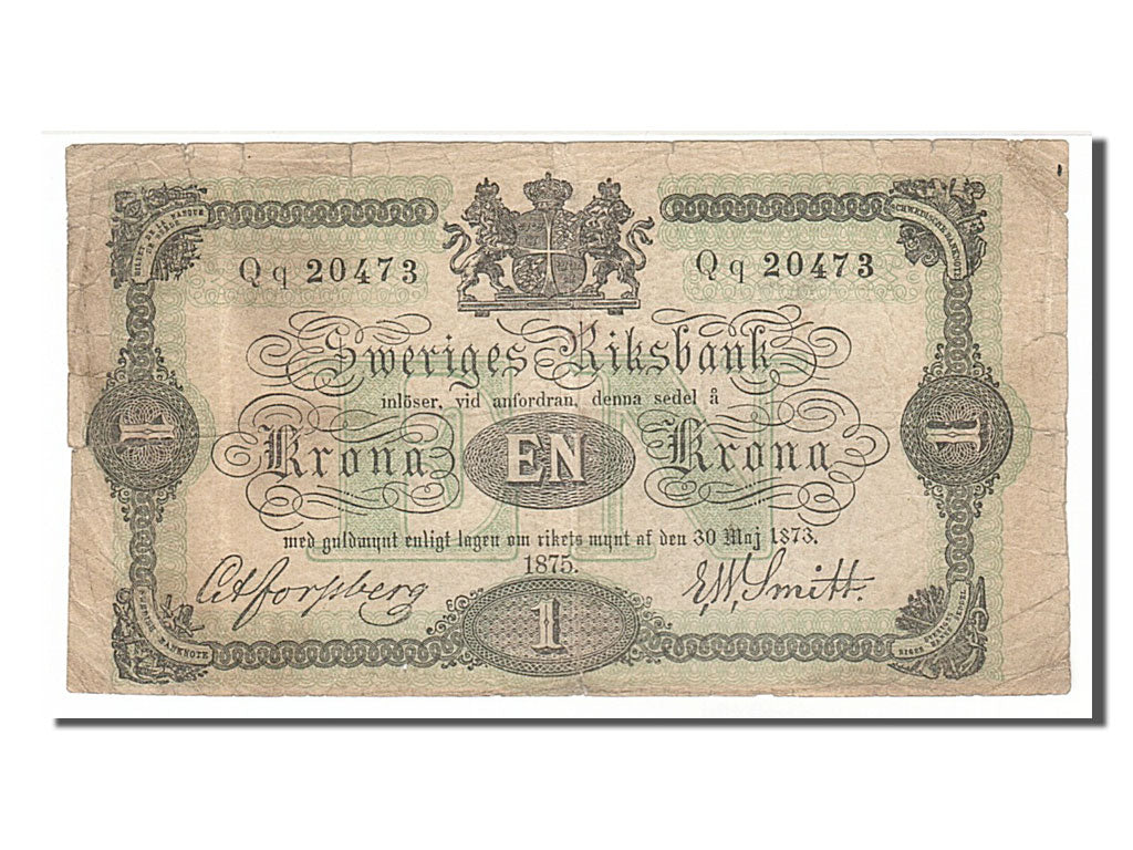 Sweden, 1 Krona, 1875, KM #1b, VF(20-25), Qq20473
