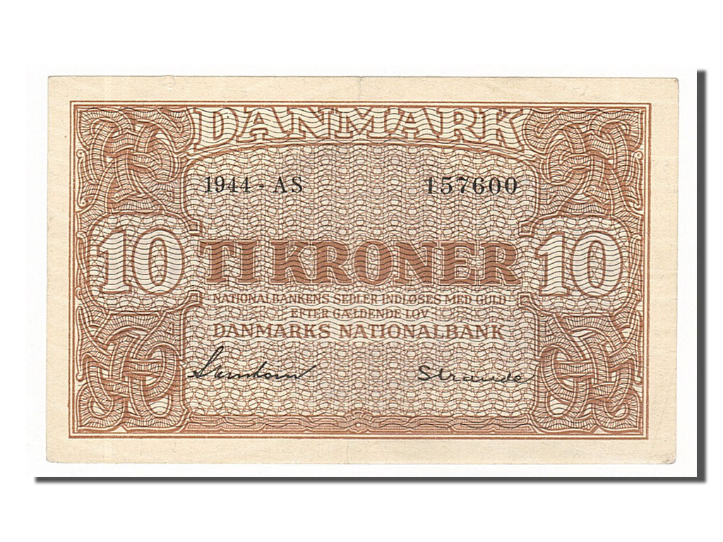 Denmark, 10 Kroner, 1944, KM #36a, AU(50-53), AS 157600