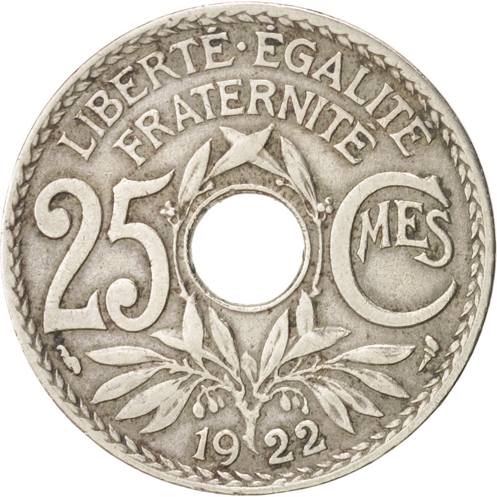 France, Lindauer, 25 Centimes, 1922, VF(20-25), Copper-nickel,KM:867a,Gadoury380