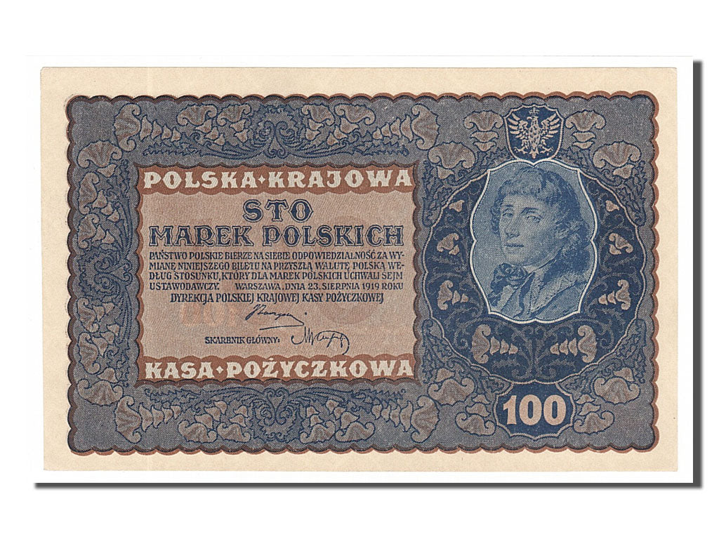 Poland, 100 Marek, 1919, KM #27, 1919-08-23, UNC(63), S