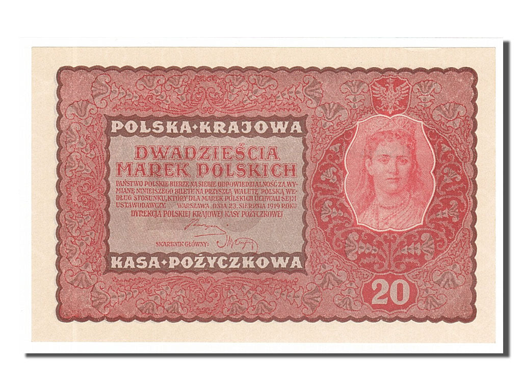 Poland, 20 Marek, 1919, KM #26, 1919-08-23, UNC(65-70), FO