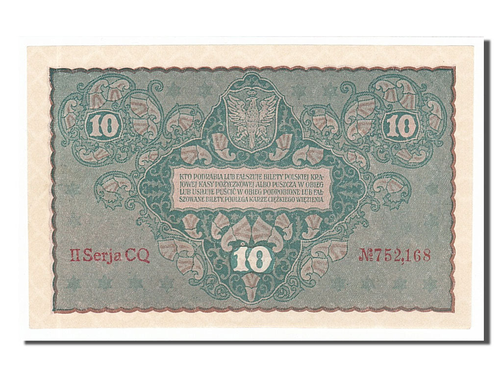 Poland, 10 Marek, 1919, KM #25, 1919-08-23, UNC(65-70), CQ