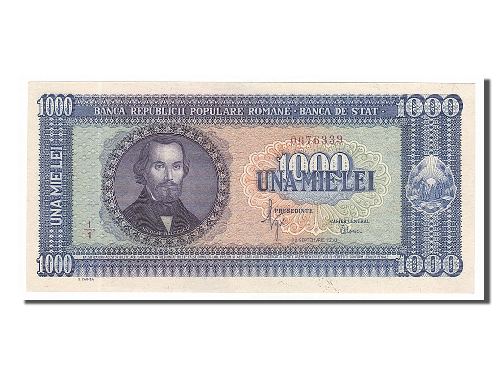 Romania, 1000 Lei, 1950, KM #87, 1950-09-20, UNC(63), I/2