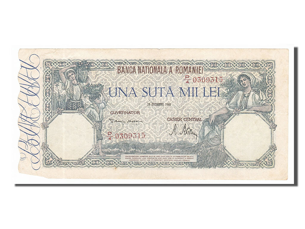 Romania, 100,000 Lei, 1946, KM #58a, 1946-12-20, EF(40-45), P/4