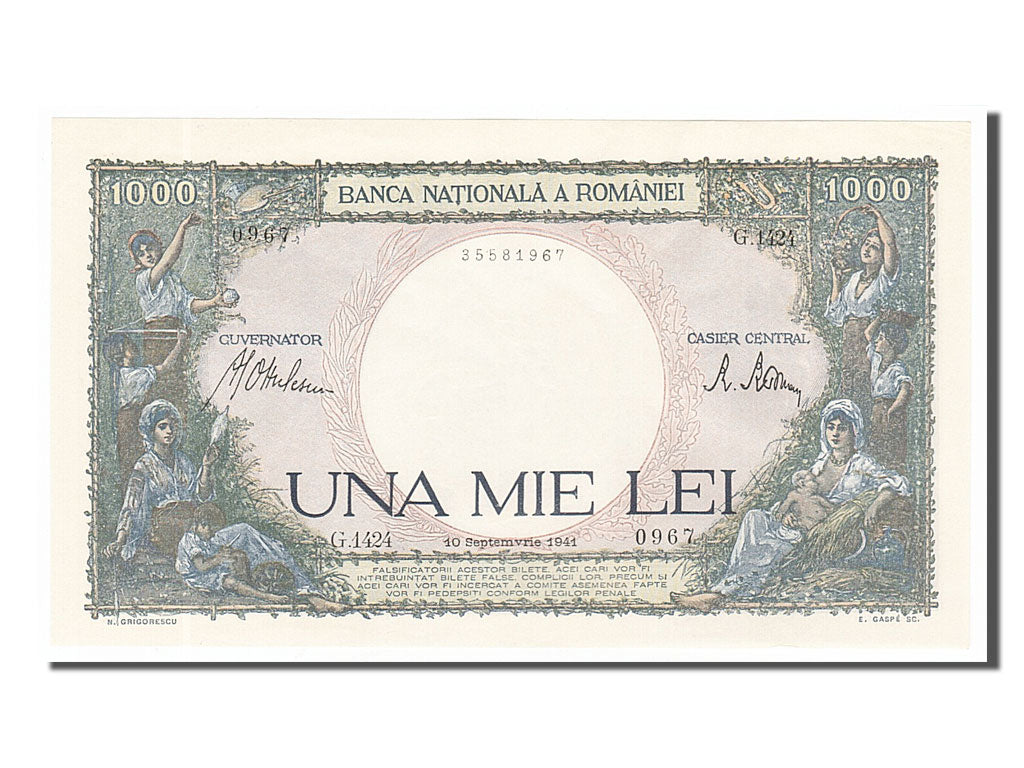 Romania, 1000 Lei, 1941, KM #52a, 1941-09-10, UNC(63), G.1424