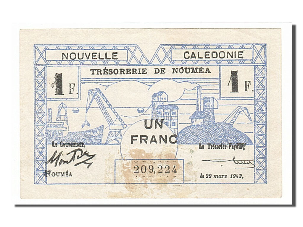 Banknote, New Caledonia, 1 Franc, 1943, 1943-03-29, EF(40-45)