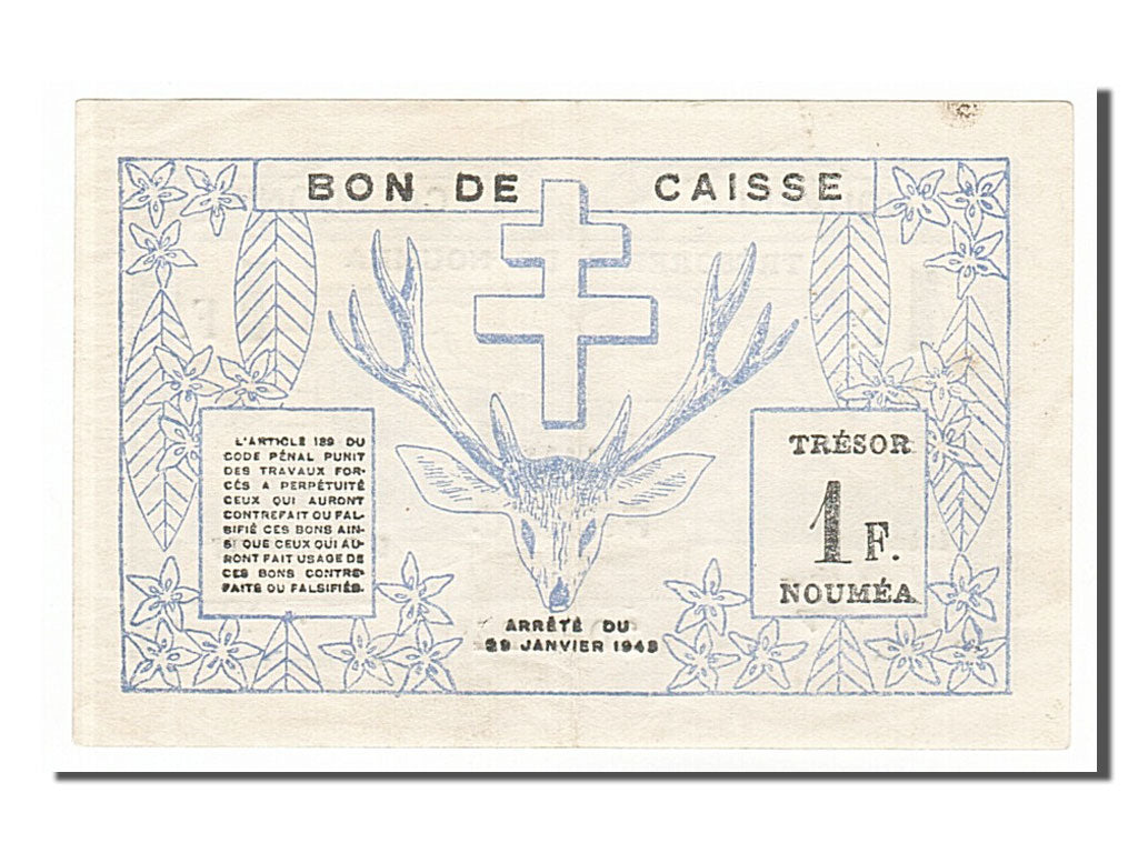 Banknote, New Caledonia, 1 Franc, 1943, 1943-03-29, EF(40-45)