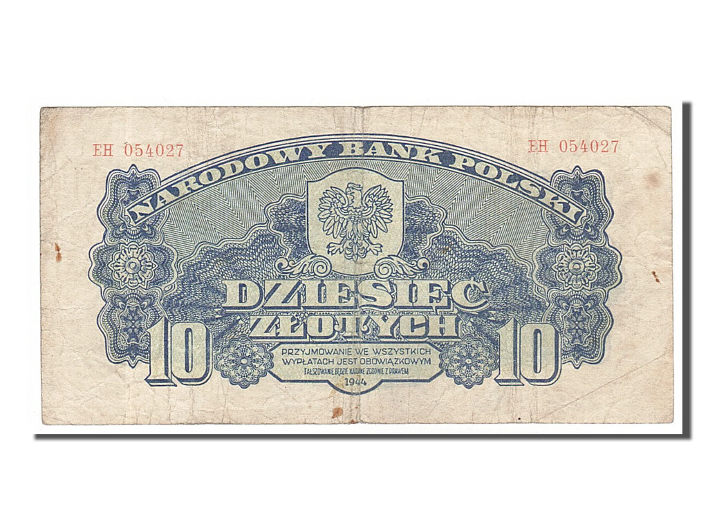 Poland, 10 Zlotych, 1944, KM #110, VF(30-35), EH 054027