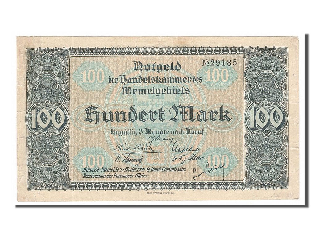Banknote, Memel, 100 Mark, 1922, 1922-02-12, EF(40-45)