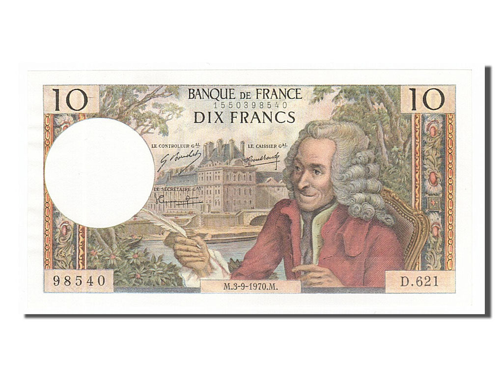 France, 10 Francs, 10 F 1963-1973 ''Voltaire'', 1970, KM #147c, 1970-09-03,...
