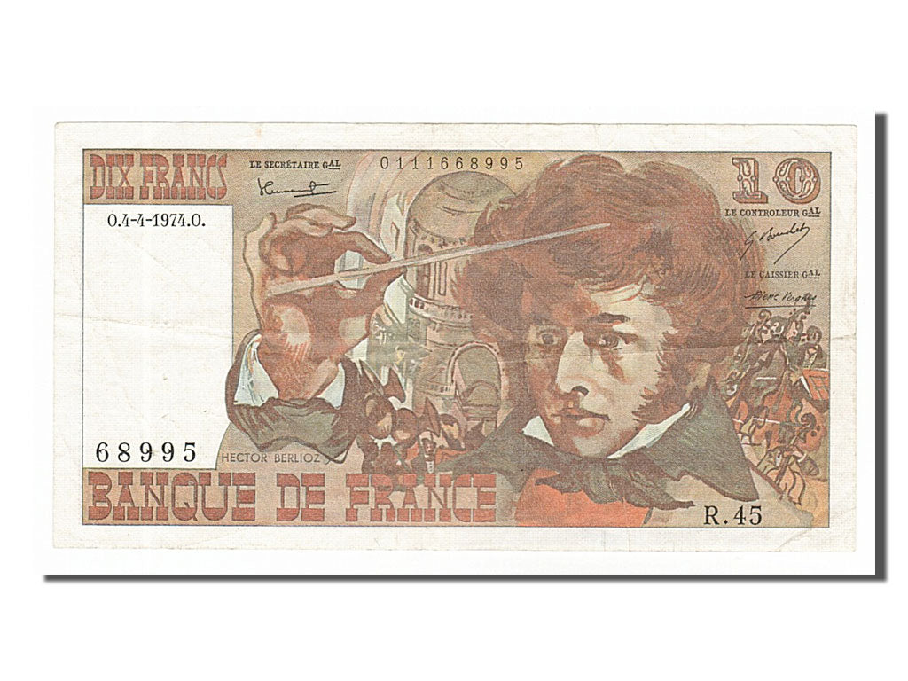 France, 10 Francs, 10 F 1972-1978 ''Berlioz'', 1974, KM #150a, 1974-04-04,...