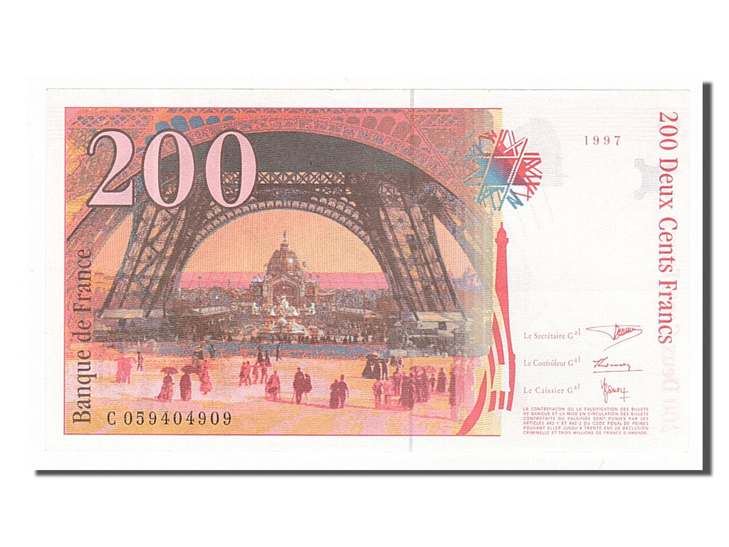 Banknote, France, 200 Francs, 200 F 1995-1999 ''Eiffel'', 1997, UNC(63)
