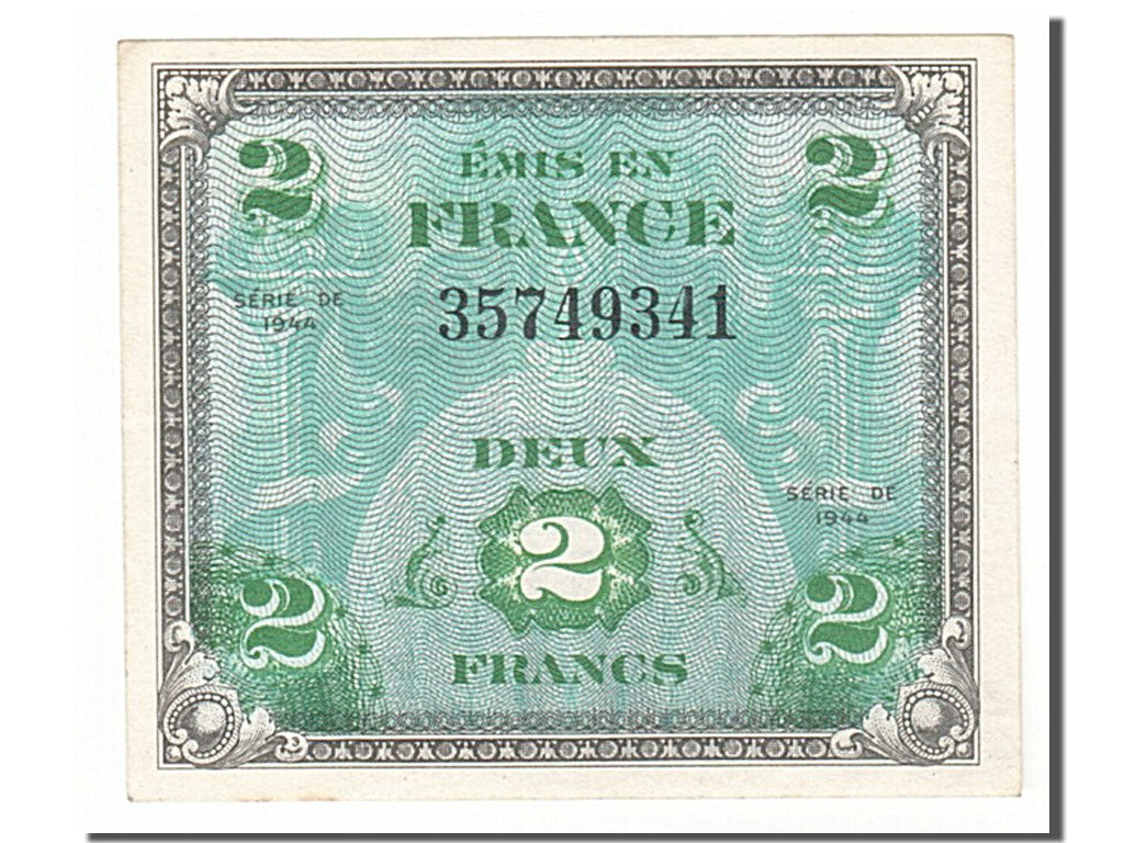 France, 2 Francs, 1944 Flag/France, 1944, KM #114a, 1944-06-01, UNC(60-62),...