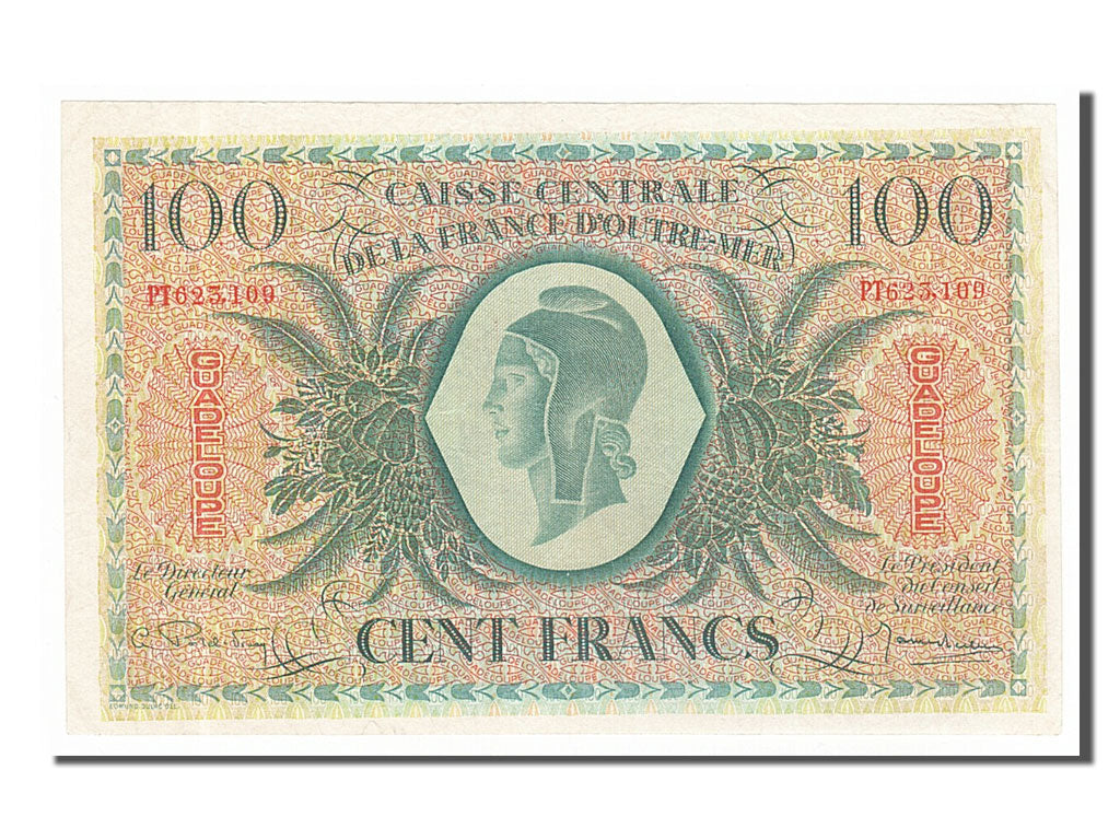 Guadeloupe, 100 Francs, 1944, KM #29a, 1944-02-02, AU(55-58), PT 623109