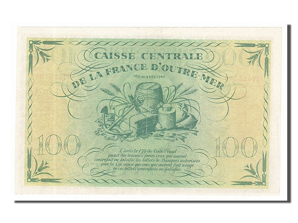 Guadeloupe, 100 Francs, 1944, KM #29a, 1944-02-02, AU(55-58), PT 623109