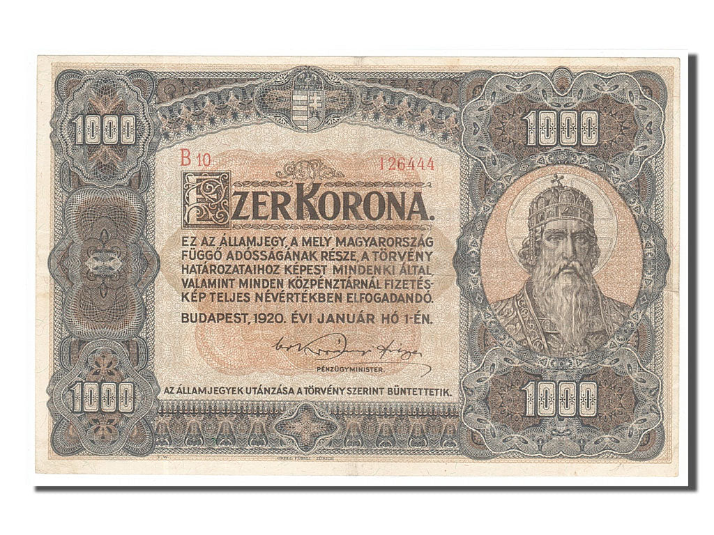 Hungary, 1000 Korona, 1920, KM #66a, 1920-01-01, AU(55-58), B10