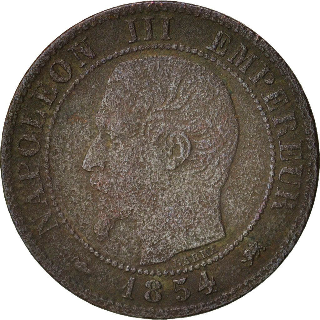 France, Napoleon III, Centime, 1854, Lyons, VF(20-25), Bronze,KM 775.4,Gaodury86