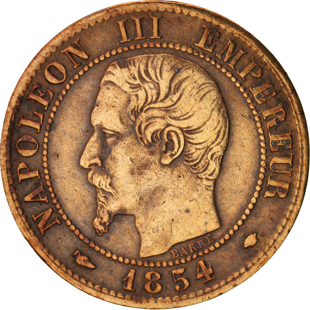 France, Napoleon III, Centime, 1854, Marseille, VF(20-25), Bronze, KM 775.6