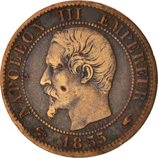 France, Napoleon III, Centime, 1855, Paris, TB, Bronze, KM:775.1, Gadoury 86
