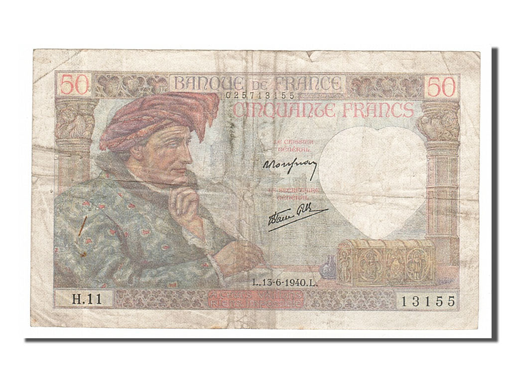 Billet, France, 50 Francs, 50 F 1940-1942 ''Jacques Coeur'', 1940, 1940-06-13