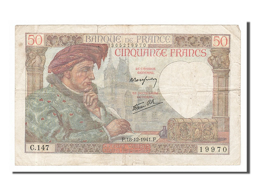 France, 50 Francs, 50 F 1940-1942 ''Jacques Coeur'', 1941, KM #93, 1941-12-18,..