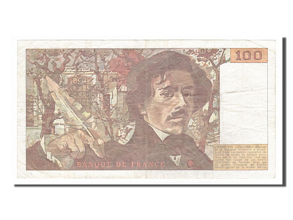 France, 100 Francs, 100 F 1978-1995 ''Delacroix'', 1989, KM #154d, VF(30-35),...